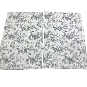 IKEA Alvine Kvist Pillowcase Shams Gray Flowers Toile Button Close Queen Set